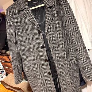 Express Glen Plaid Trench Coat - Black & Gray